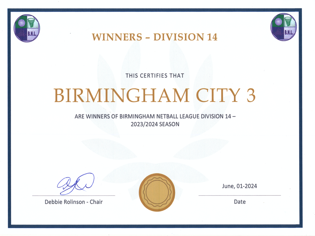 Birmingham City 3 certificate